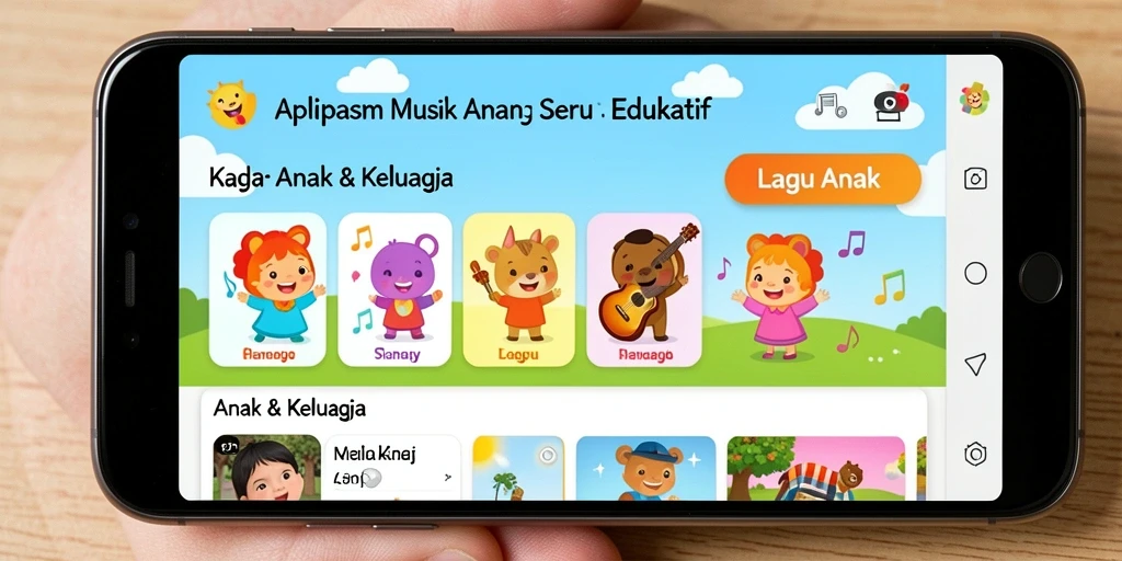 Antarmuka aplikasi 66D dengan fitur lagu anak yang menarik.