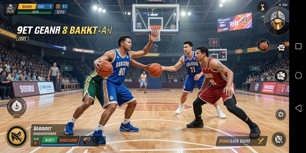 Screenshot utama 9ET menampilkan aksi permainan basket yang dinamis.